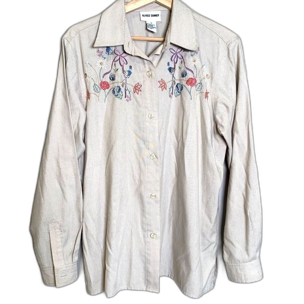 Alfred Dunner Womens Embroidered Vintage Button Shirt Size 10